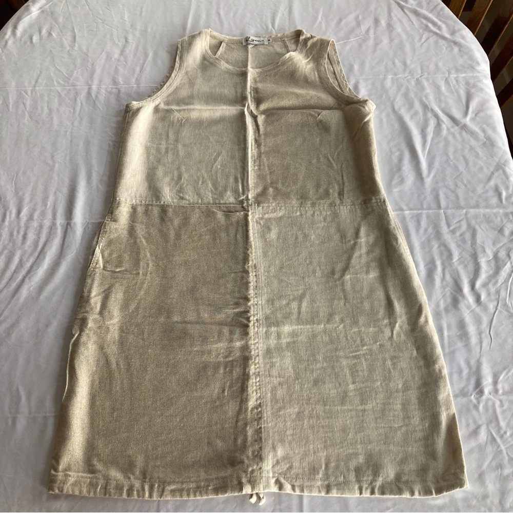 iLinen Dress’s Womens Medium Beige/metallic Natural Linen Pockets Drawstring Hem
